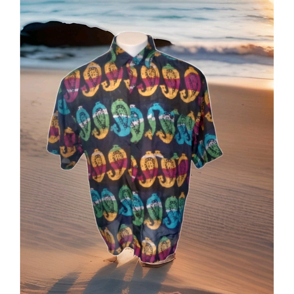 Vintage 80-90s Summa Silk L Paisley Wild Abstract Short Sleeve Shirt Mens Beach